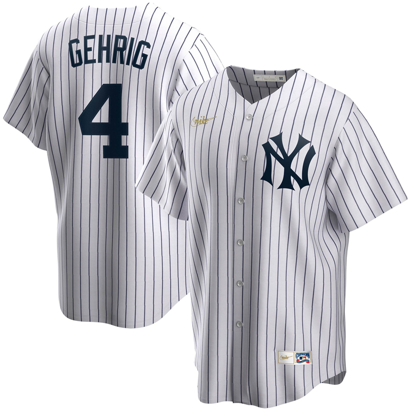 2020 MLB Men New York Yankees 4 Lou Gehrig Nike White Home Cooperstown Collection Player Jersey 1